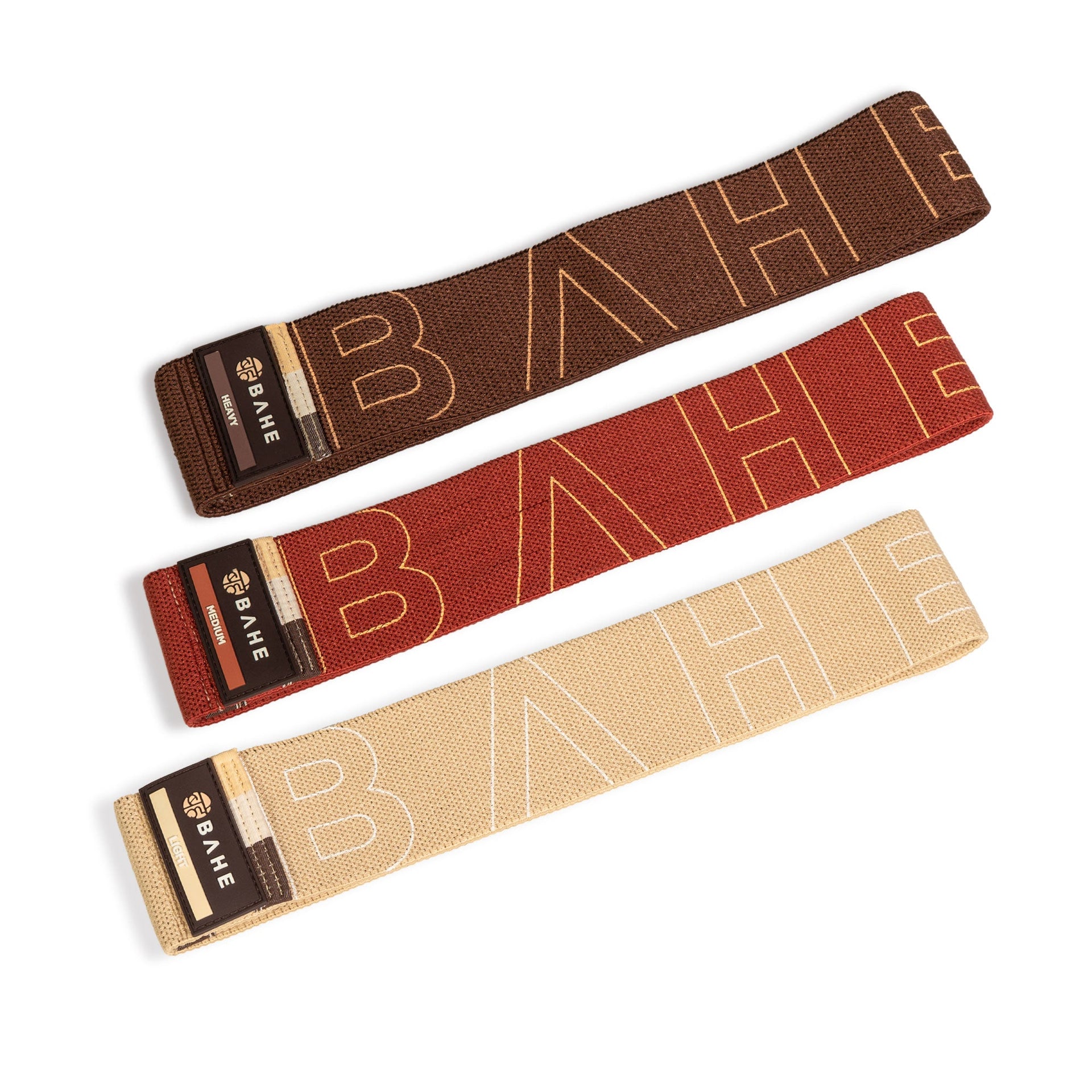 FLOWLOOPS LUXE COMBO! The BAHE Flow Loops Luxe are ultra-stylish, super durable, machine-washable fabric resistance bands. This pack is designed to let you progress at your own pace with light, medium, and heavy resistance levels. Designed to strengthen your hips, glutes, legs, and shoulders without curling up and sticking together. *This product contains Latex.